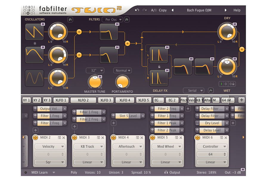 Synthesizer Plug-in with 3 Oscillators, 4 Multimode Filters and Ring Modula...